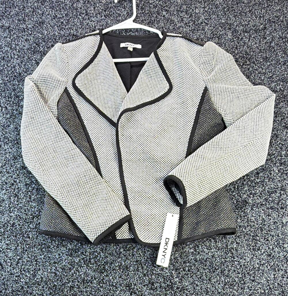 DKNYC Women’s Size 6 Black White Textured Moto Jacket Stretch NWT
